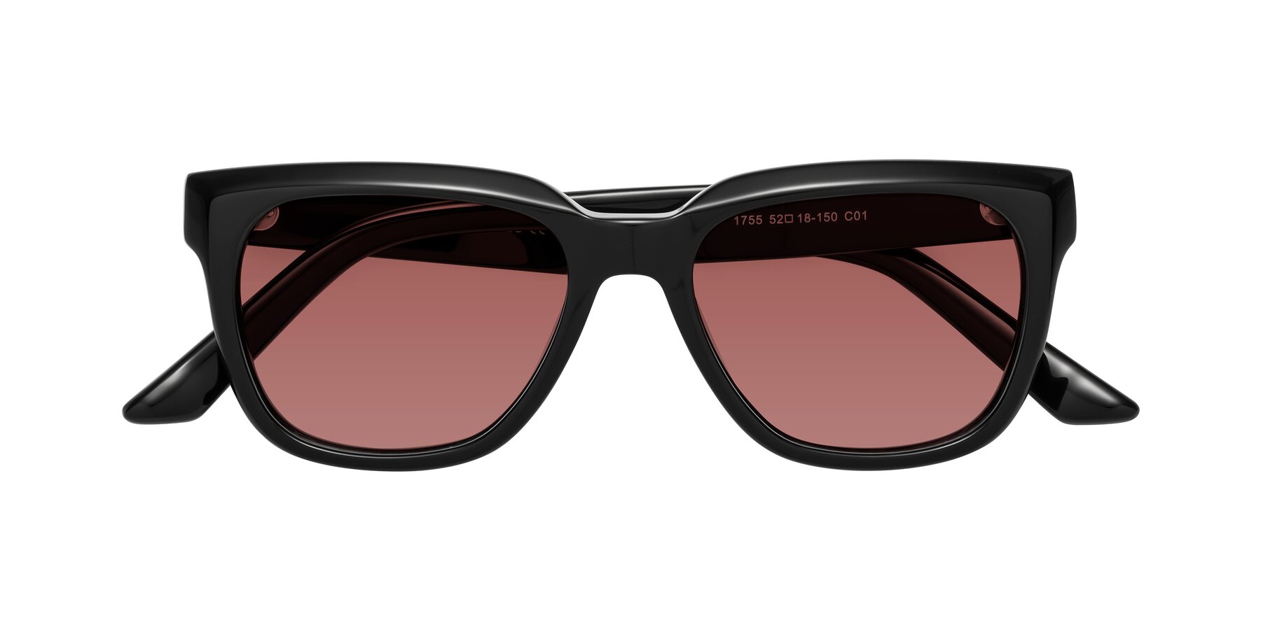 Folded Front of Cade in Black with Garnet Tinted Lenses