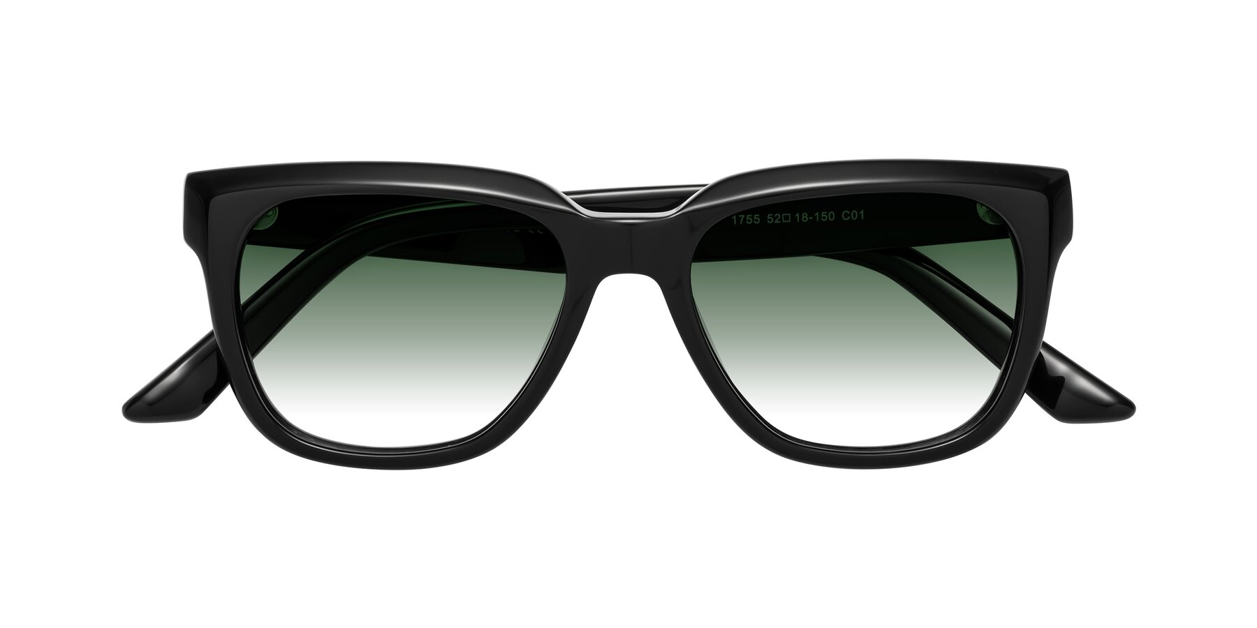 Folded Front of Cade in Black with Green Gradient Lenses