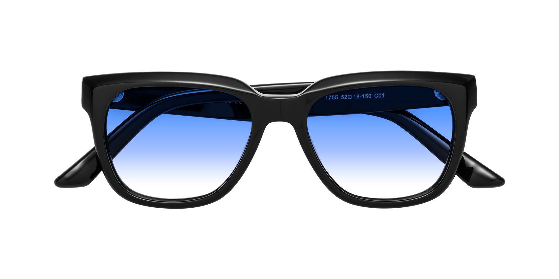 Folded Front of Cade in Black with Blue Gradient Lenses