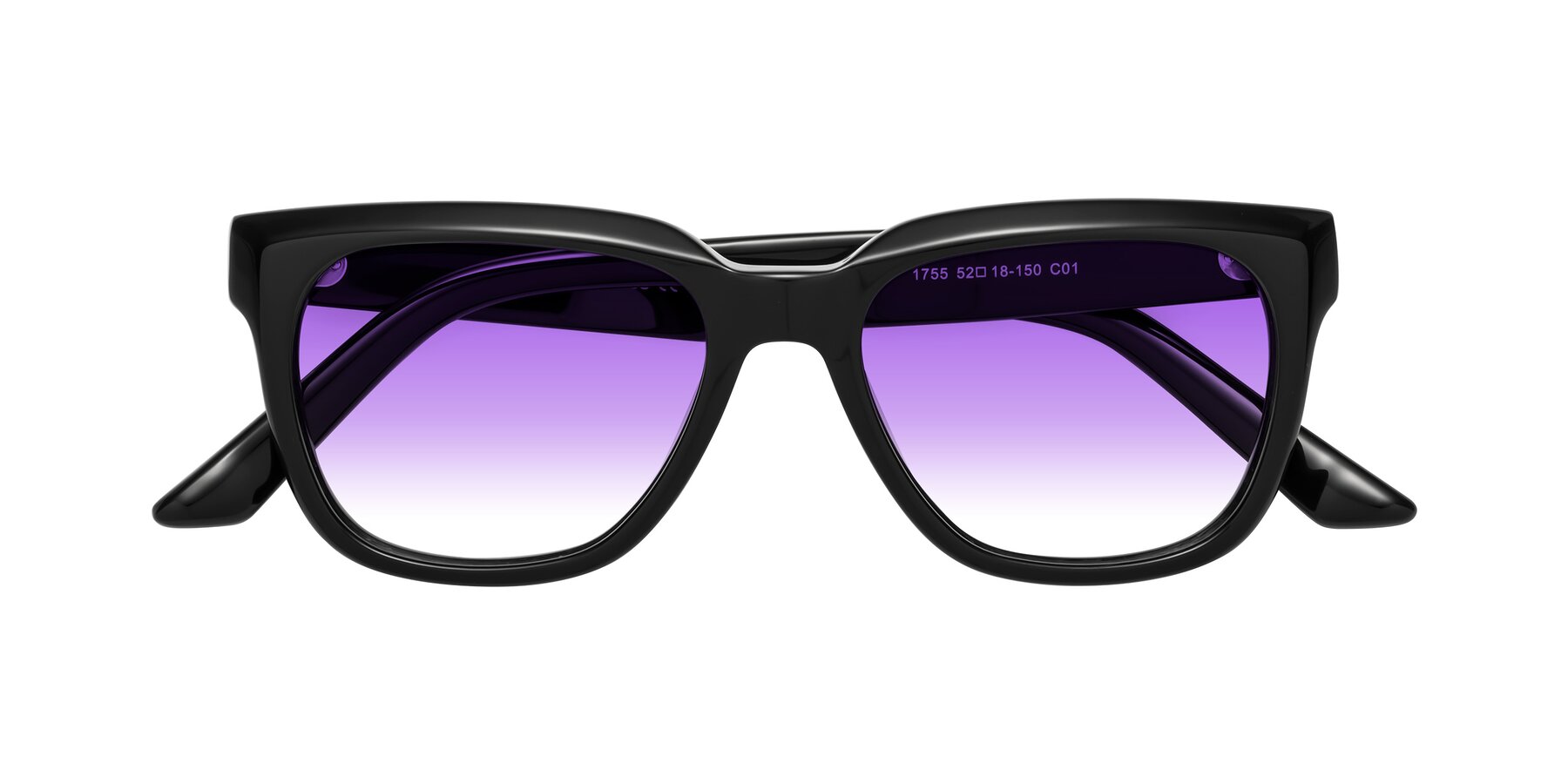 Folded Front of Cade in Black with Purple Gradient Lenses