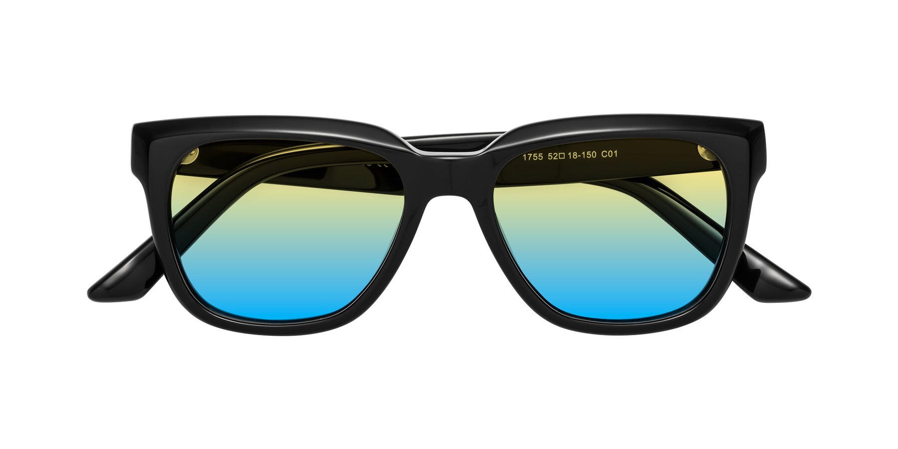 Folded Front of Cade in Black with Yellow / Blue Gradient Lenses