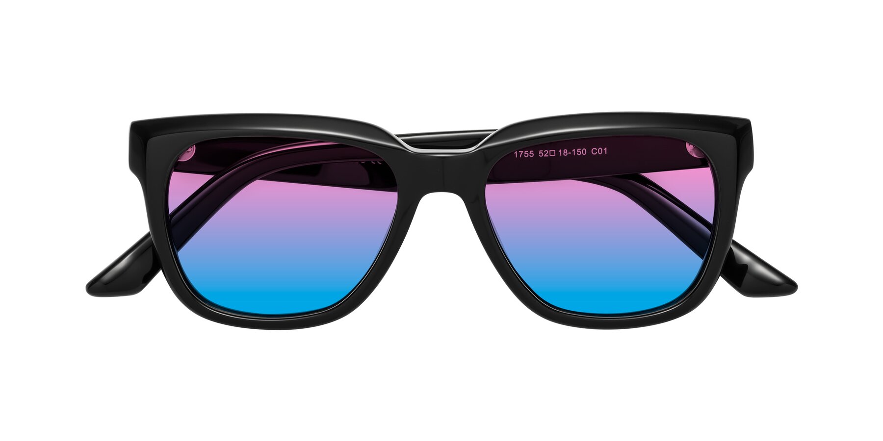 Folded Front of Cade in Black with Pink / Blue Gradient Lenses