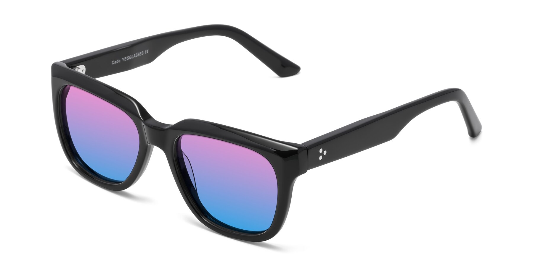 Angle of Cade in Black with Pink / Blue Gradient Lenses
