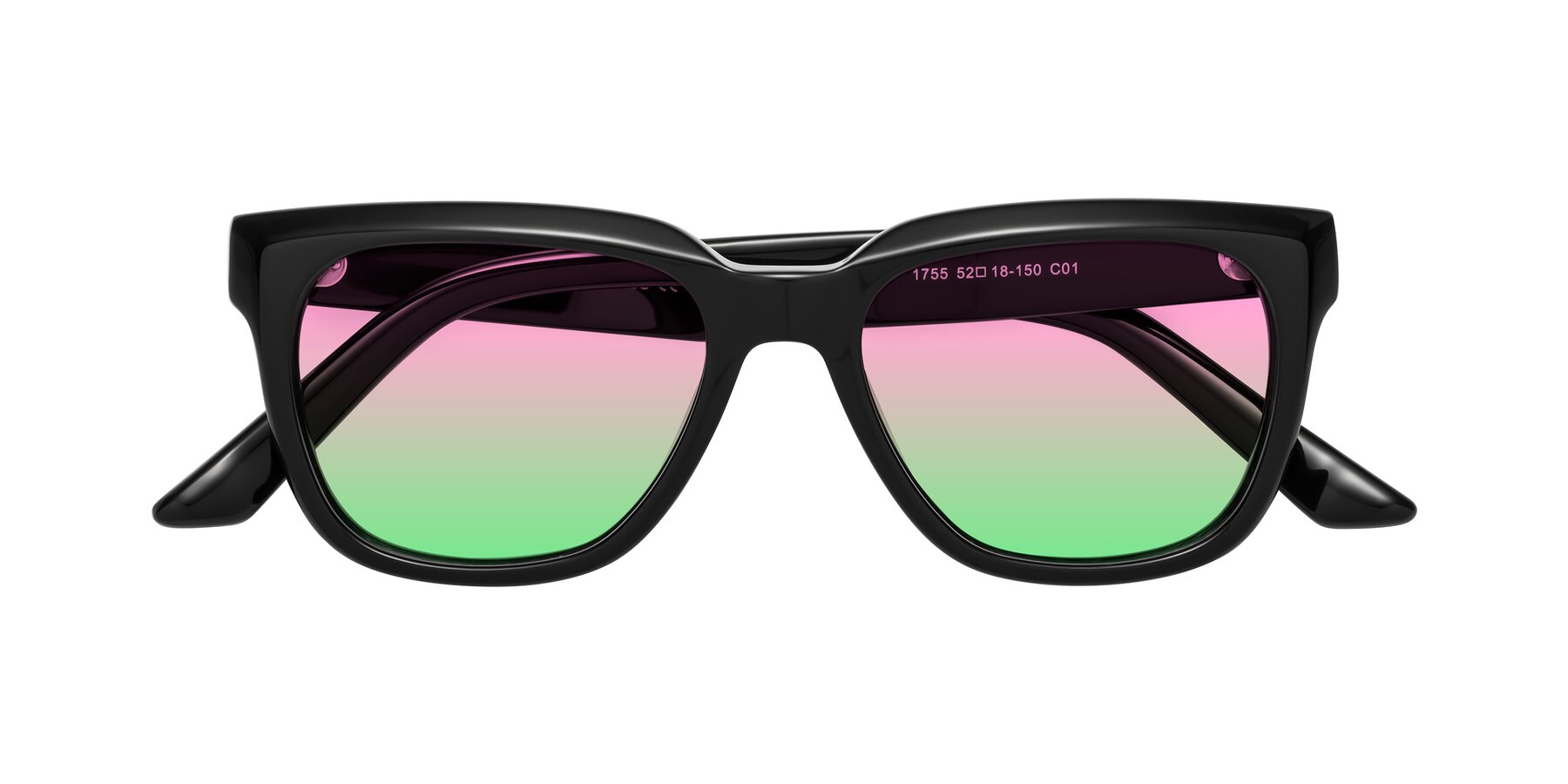 Folded Front of Cade in Black with Pink / Green Gradient Lenses