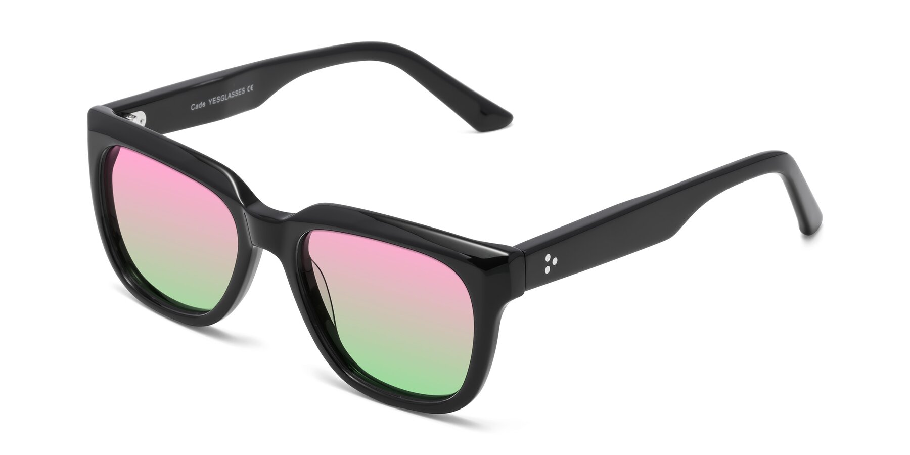 Angle of Cade in Black with Pink / Green Gradient Lenses