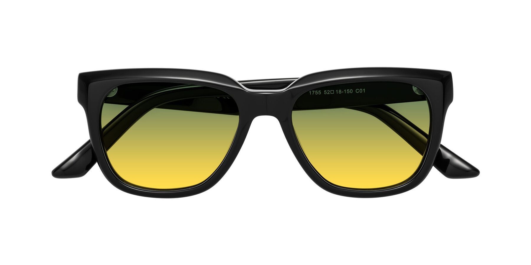 Folded Front of Cade in Black with Green / Yellow Gradient Lenses