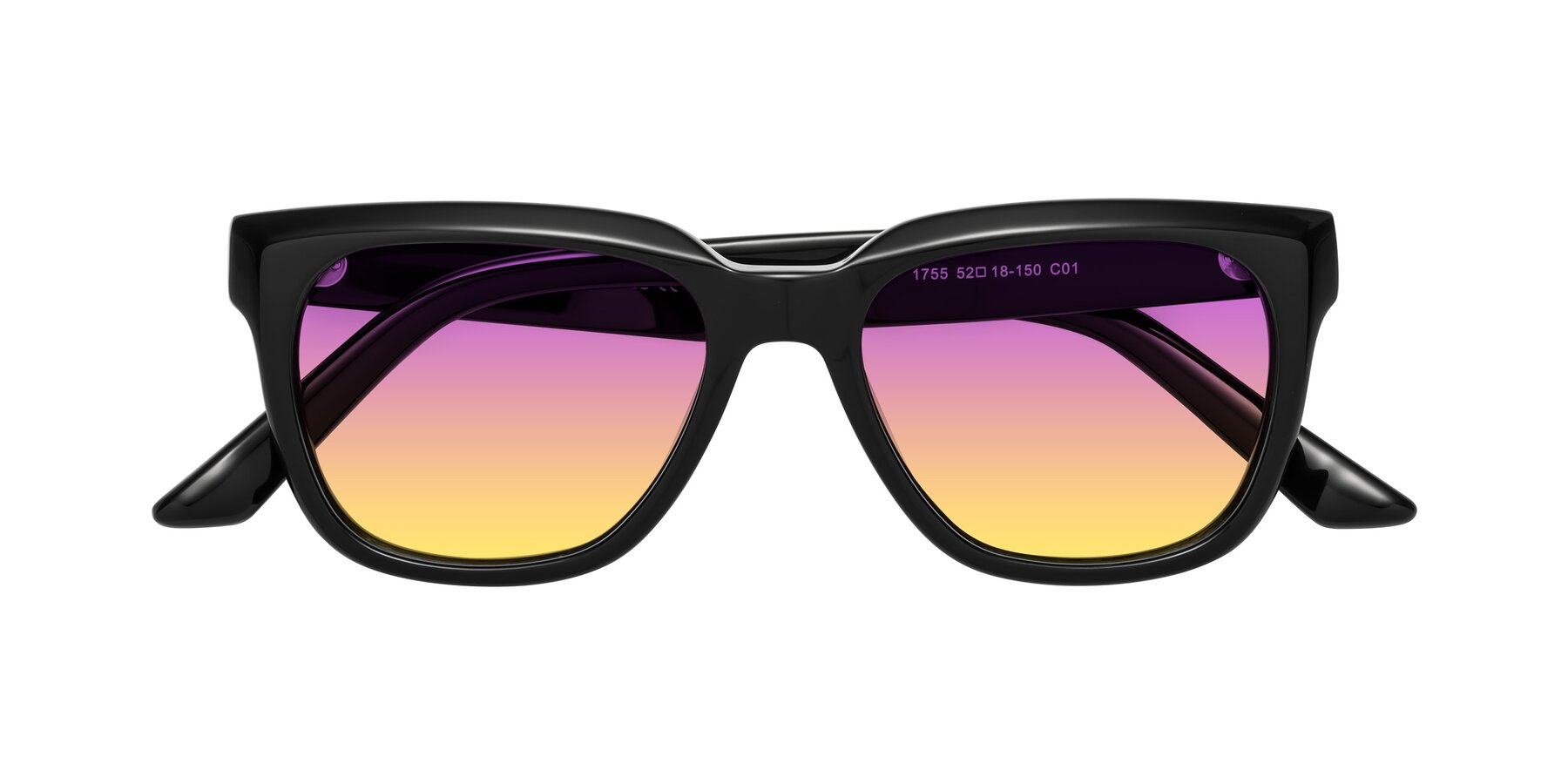 Folded Front of Cade in Black with Purple / Yellow Gradient Lenses