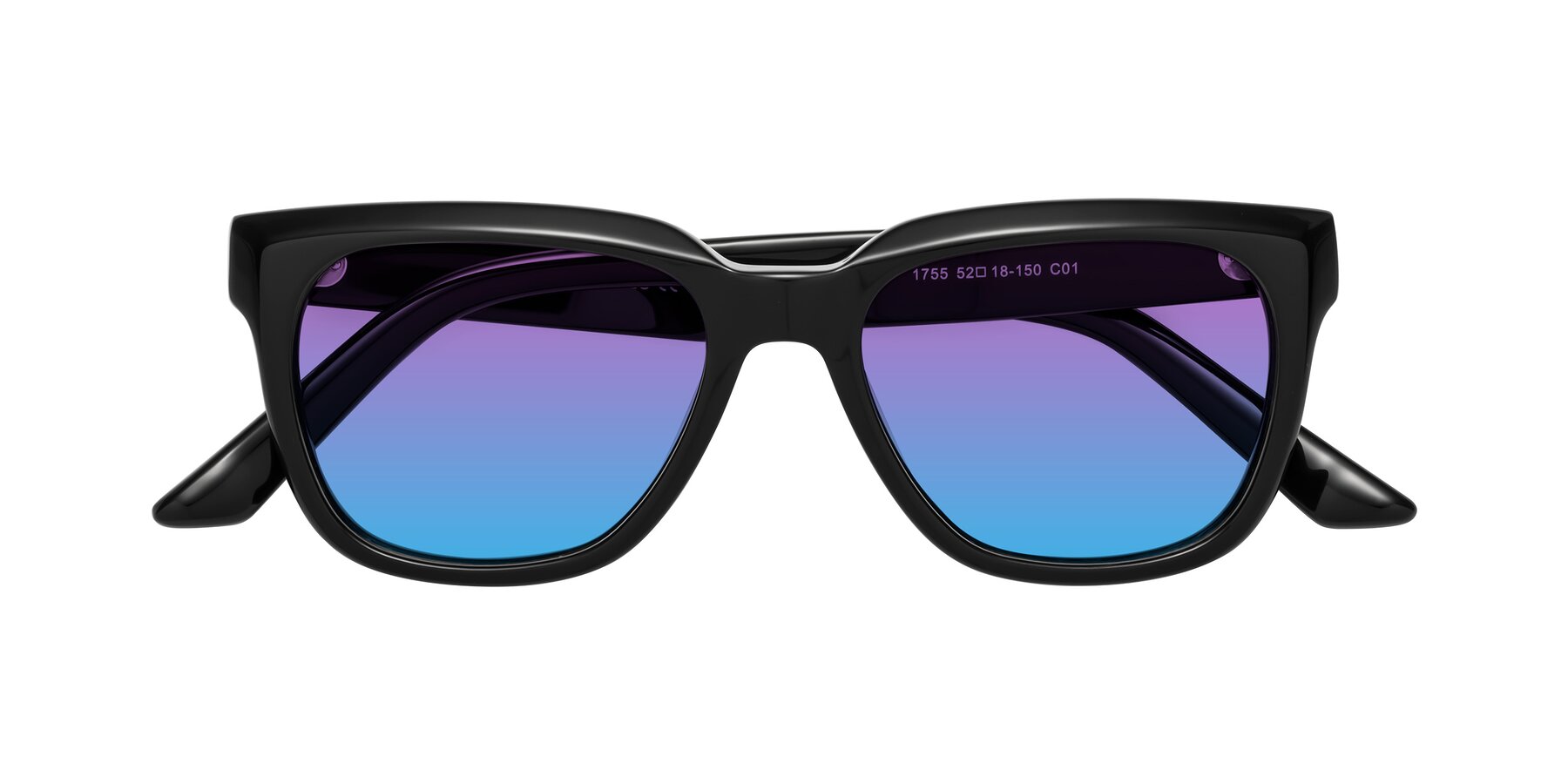 Folded Front of Cade in Black with Purple / Blue Gradient Lenses