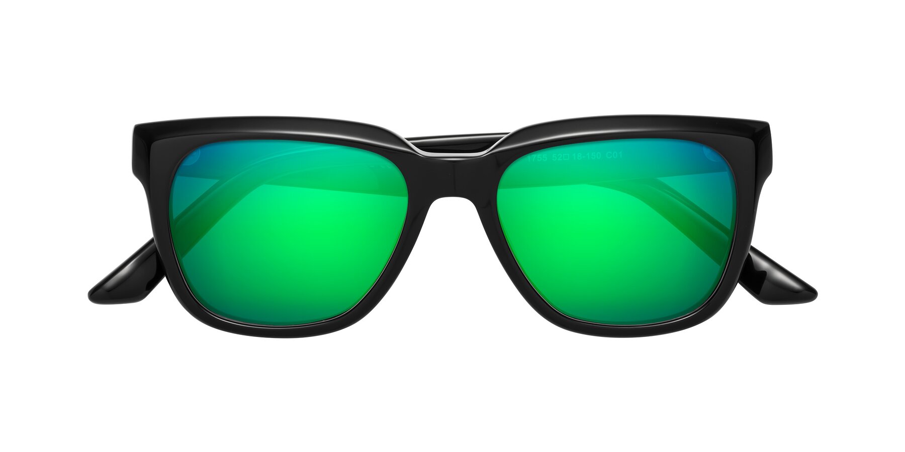 Folded Front of Cade in Black with Green Mirrored Lenses