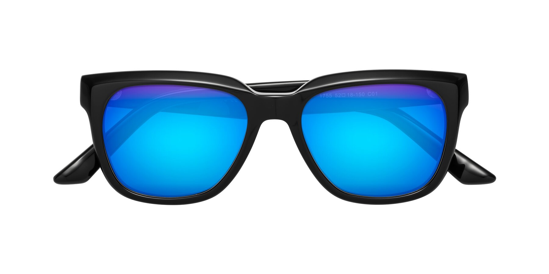 Folded Front of Cade in Black with Blue Mirrored Lenses