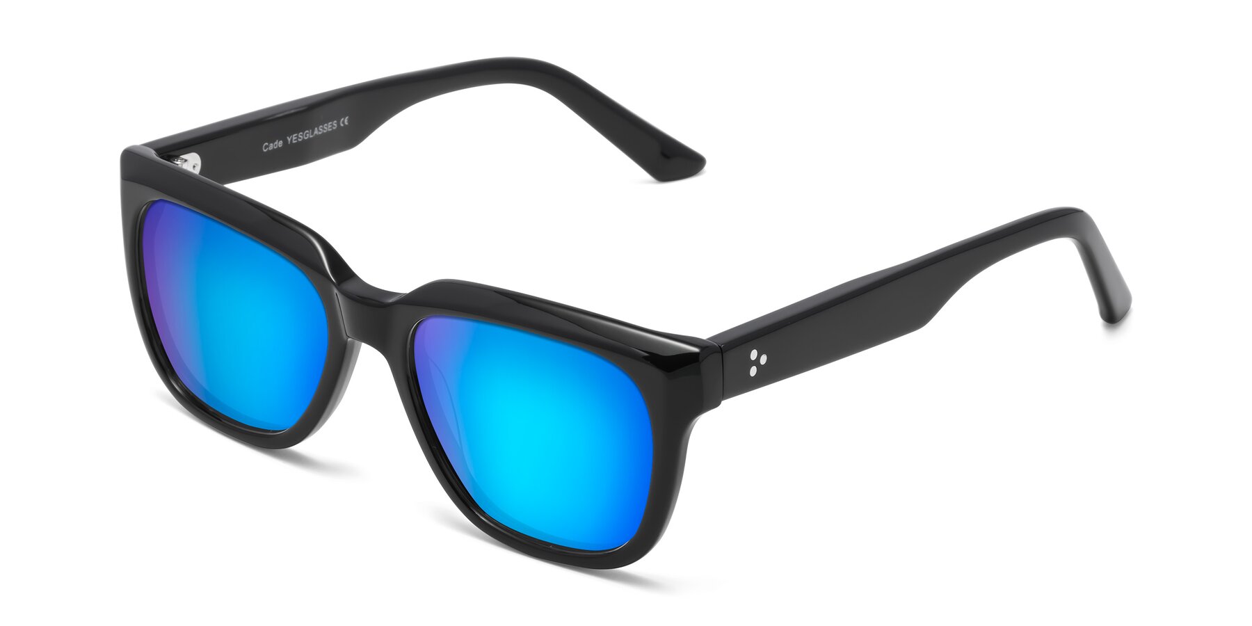 Angle of Cade in Black with Blue Mirrored Lenses
