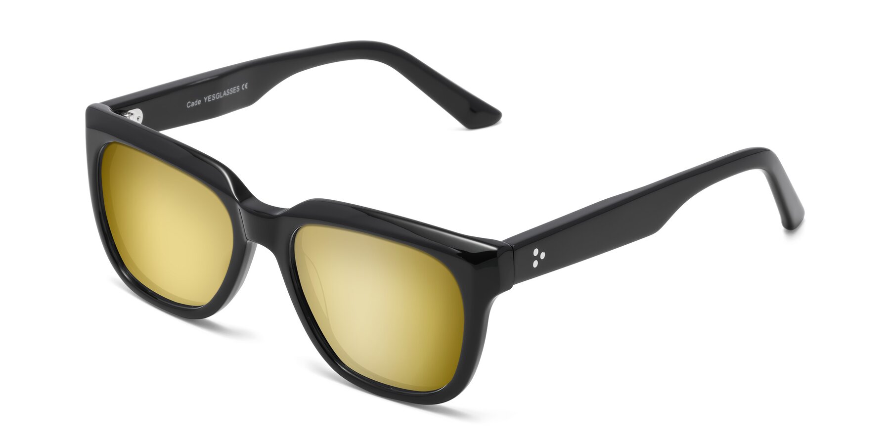 Angle of Cade in Black with Gold Mirrored Lenses