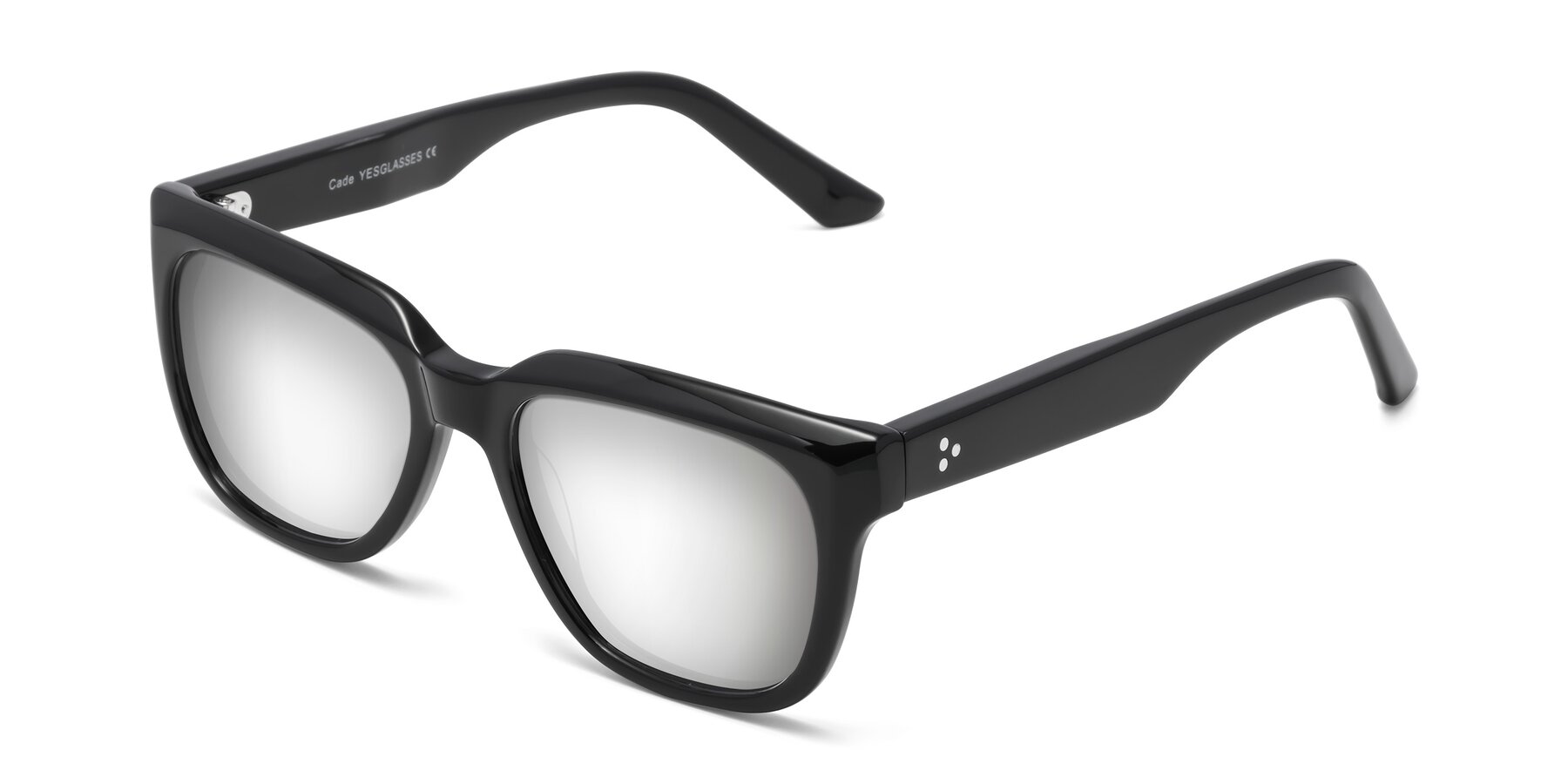 Angle of Cade in Black with Silver Mirrored Lenses