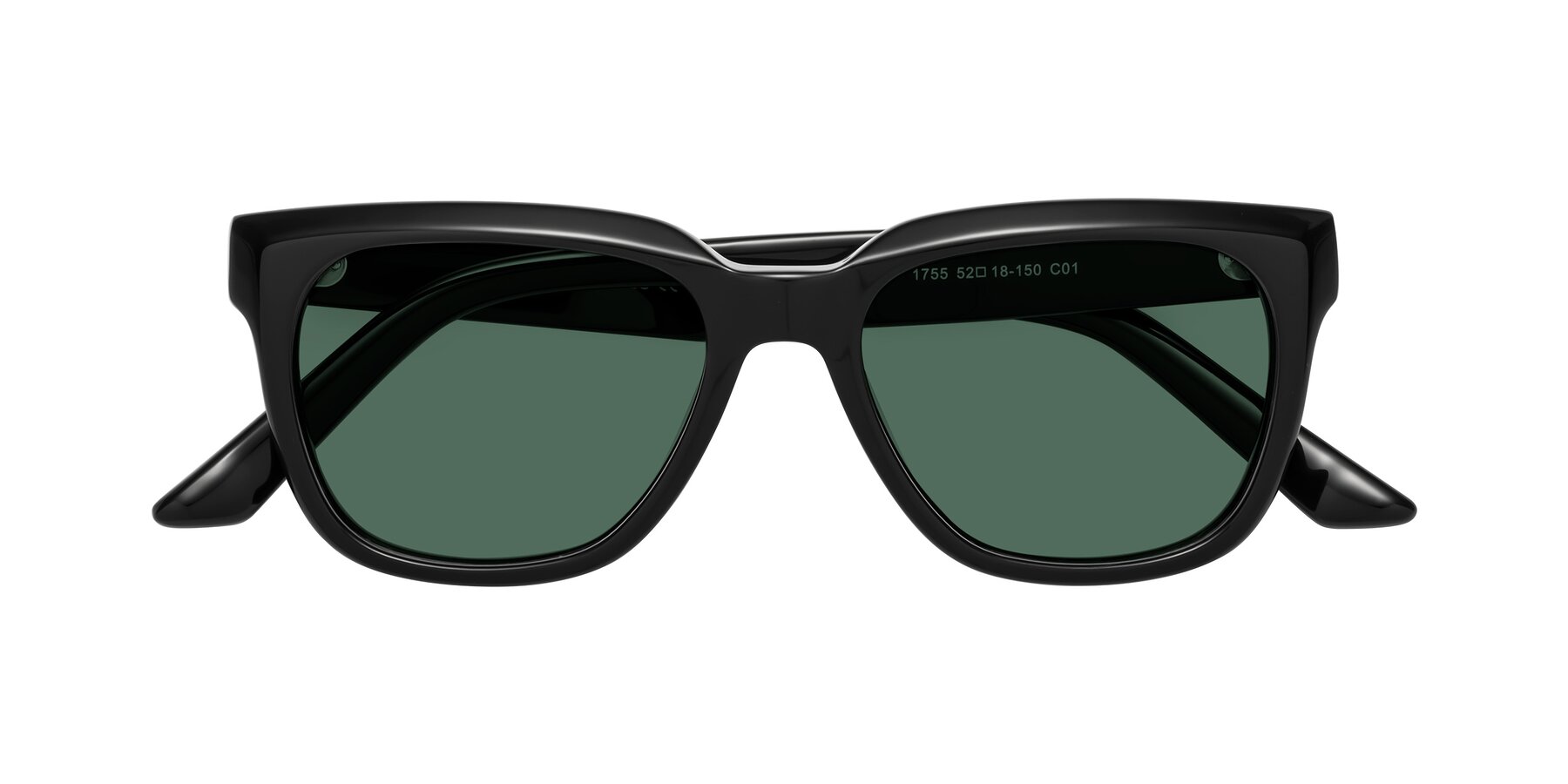 Folded Front of Cade in Black with Green Polarized Lenses