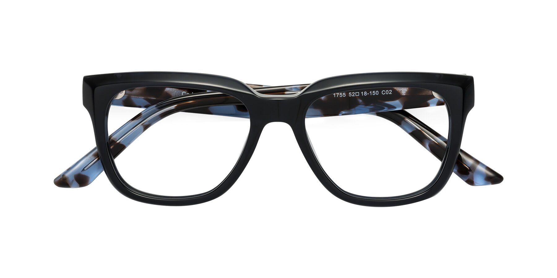 Folded Front of Cade in Dark Blue-Tortoise with Clear Reading Eyeglass Lenses