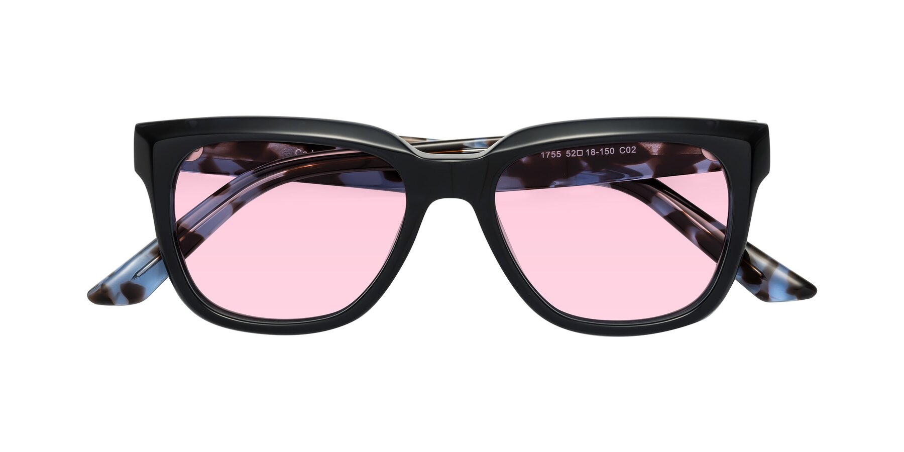 Folded Front of Cade in Dark Blue-Tortoise with Light Pink Tinted Lenses