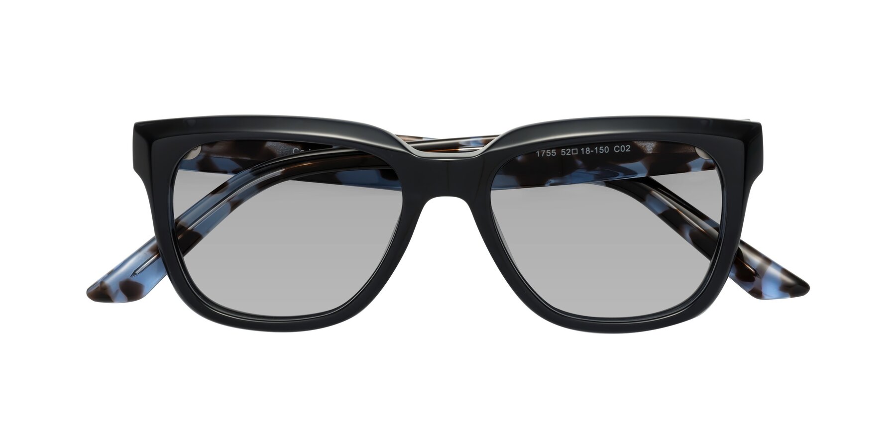 Folded Front of Cade in Dark Blue-Tortoise with Light Gray Tinted Lenses