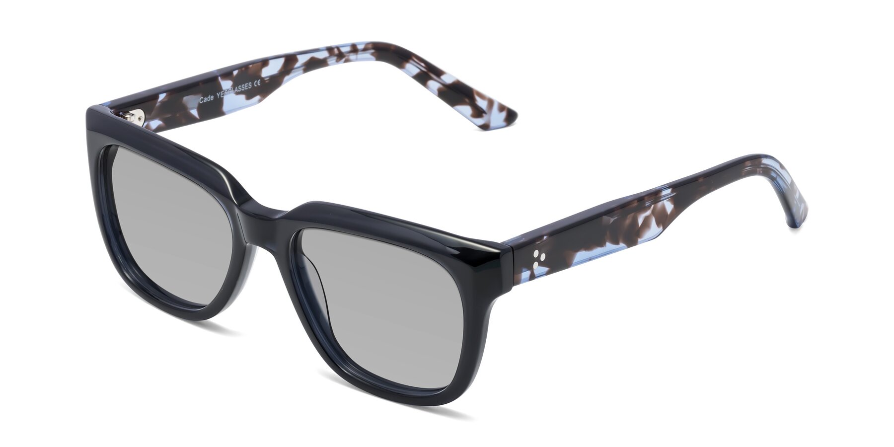 Angle of Cade in Dark Blue-Tortoise with Light Gray Tinted Lenses