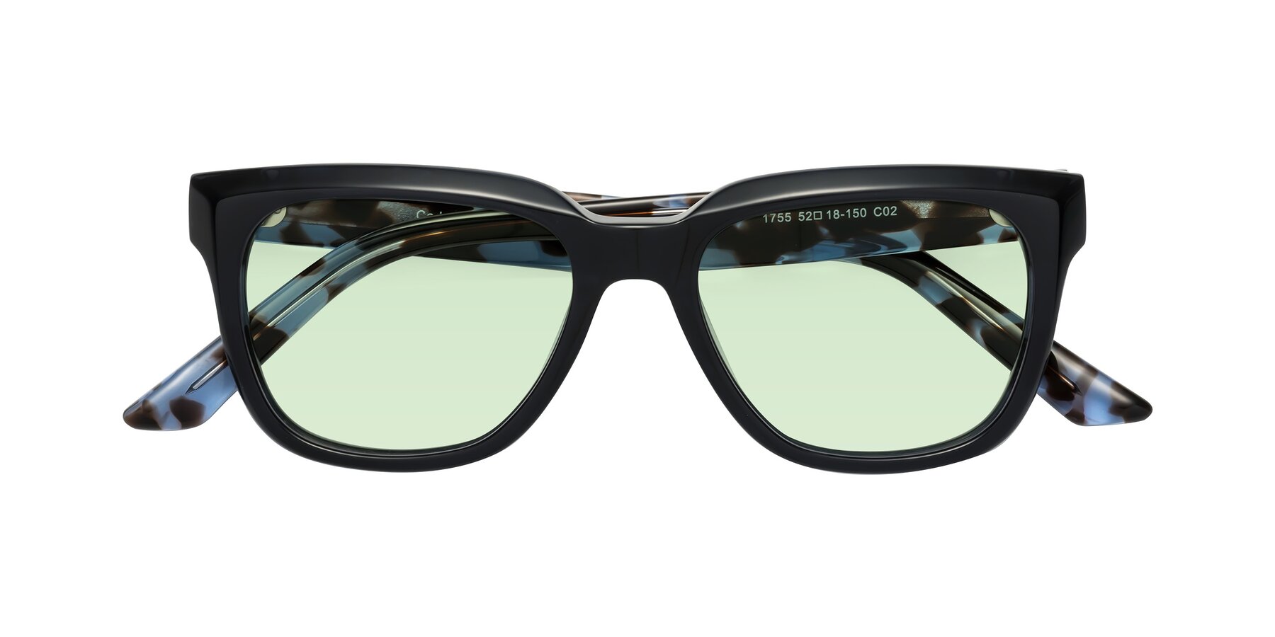 Folded Front of Cade in Dark Blue-Tortoise with Light Green Tinted Lenses