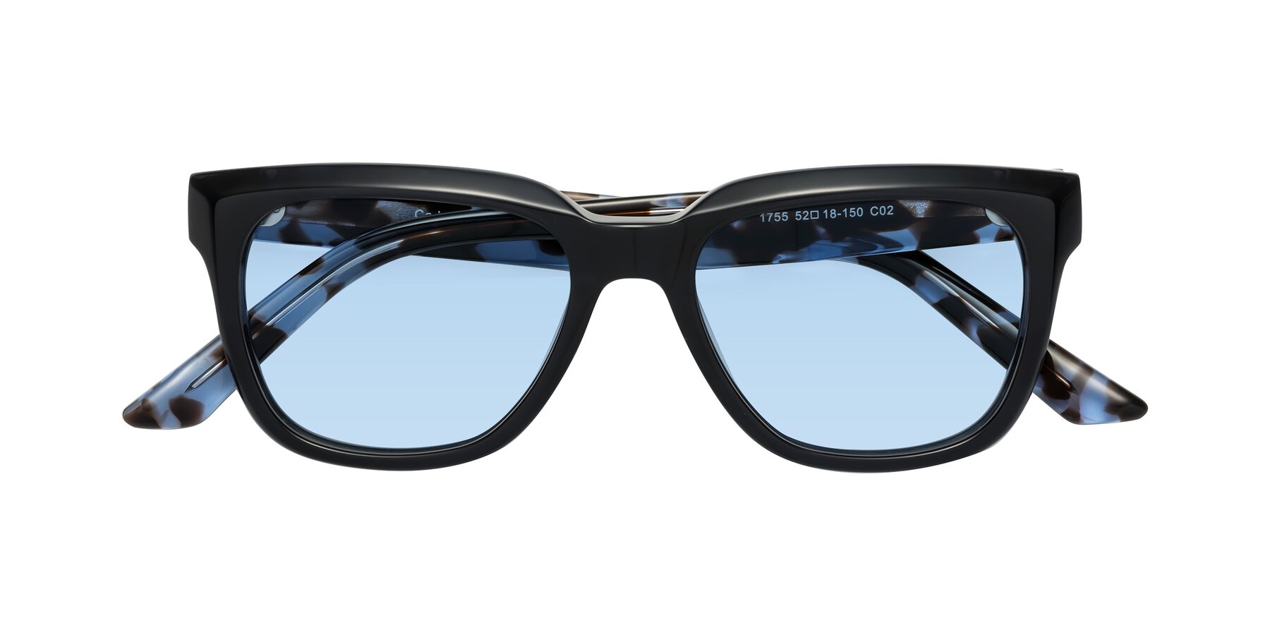 Folded Front of Cade in Dark Blue-Tortoise with Light Blue Tinted Lenses