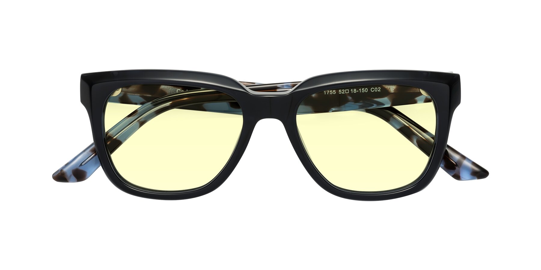 Folded Front of Cade in Dark Blue-Tortoise with Light Yellow Tinted Lenses