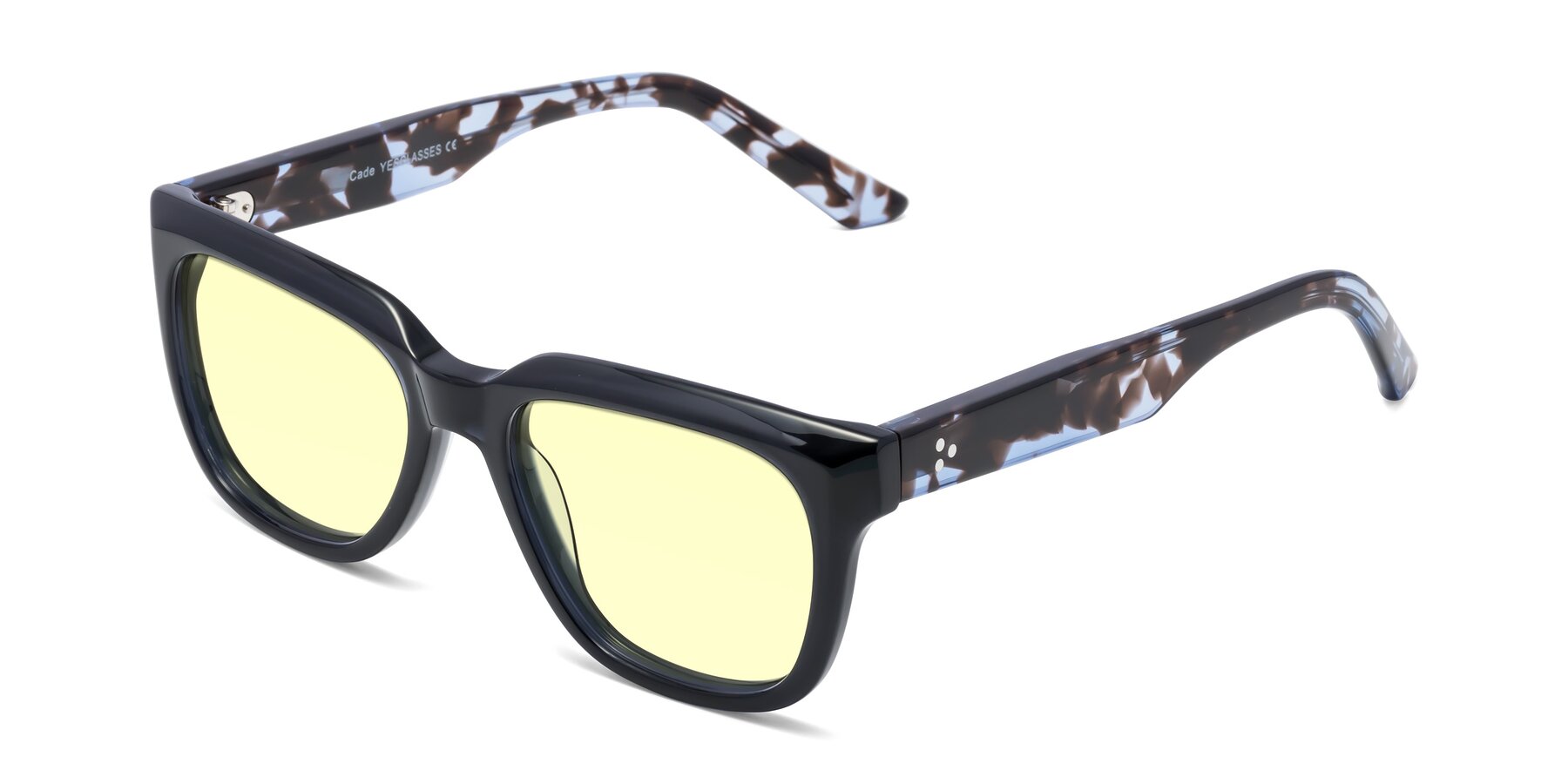 Angle of Cade in Dark Blue-Tortoise with Light Yellow Tinted Lenses