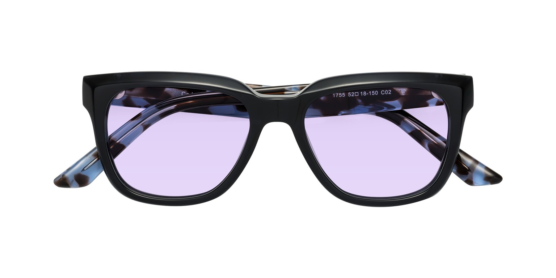 Folded Front of Cade in Dark Blue-Tortoise with Light Purple Tinted Lenses
