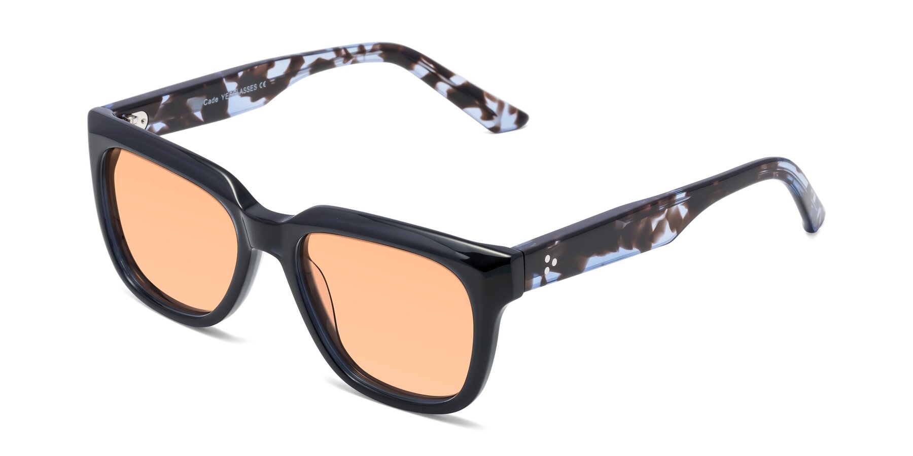 Angle of Cade in Dark Blue-Tortoise with Light Orange Tinted Lenses