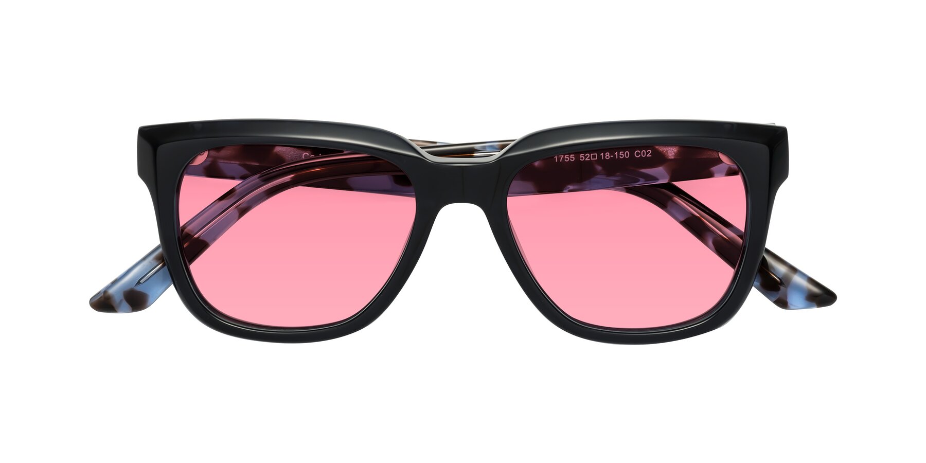 Folded Front of Cade in Dark Blue-Tortoise with Pink Tinted Lenses