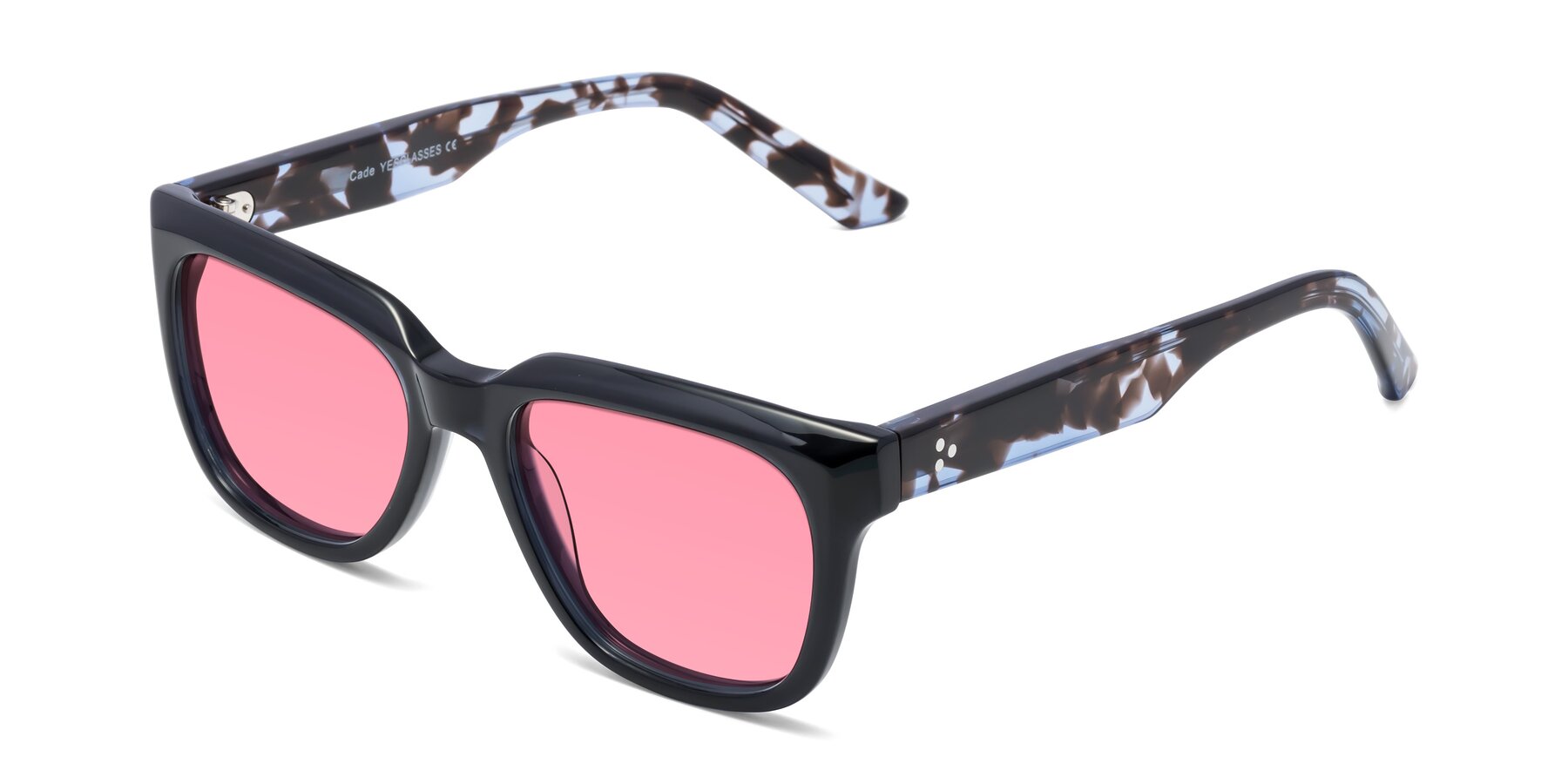 Angle of Cade in Dark Blue-Tortoise with Pink Tinted Lenses