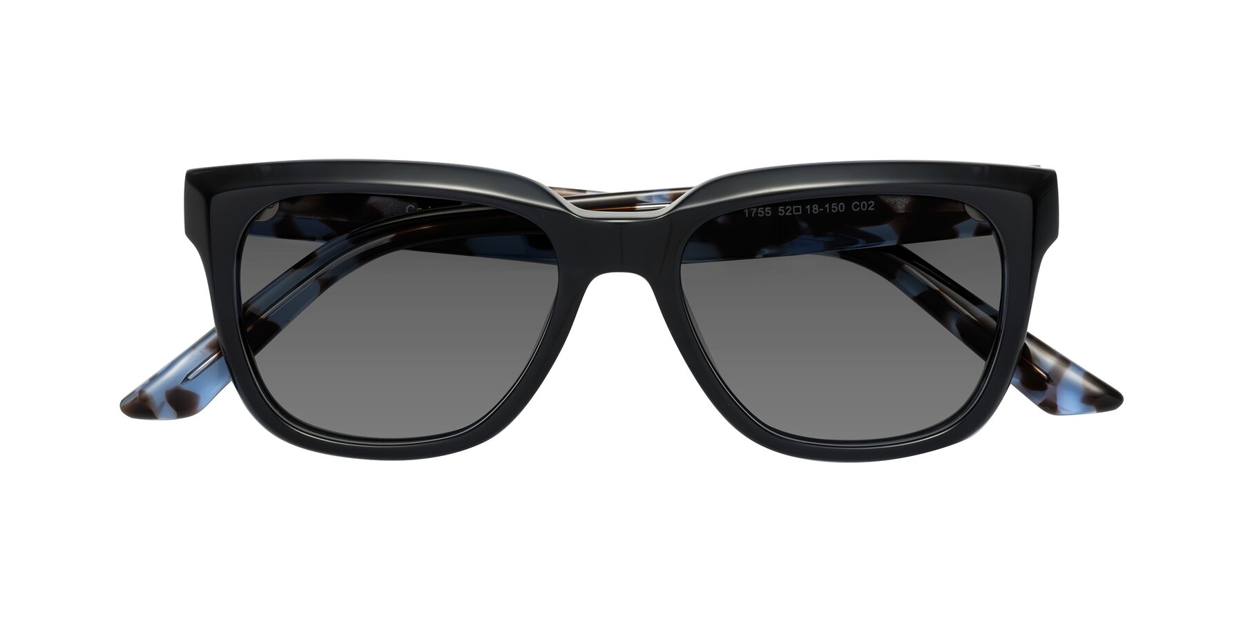 Folded Front of Cade in Dark Blue-Tortoise with Medium Gray Tinted Lenses