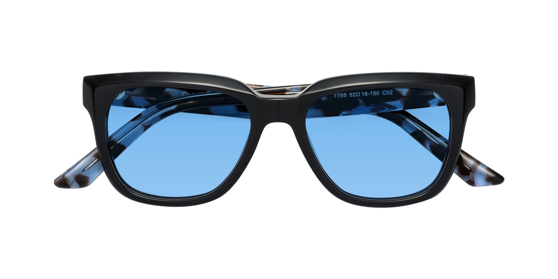 Folded Front of Cade in Dark Blue-Tortoise with Medium Blue Tinted Lenses
