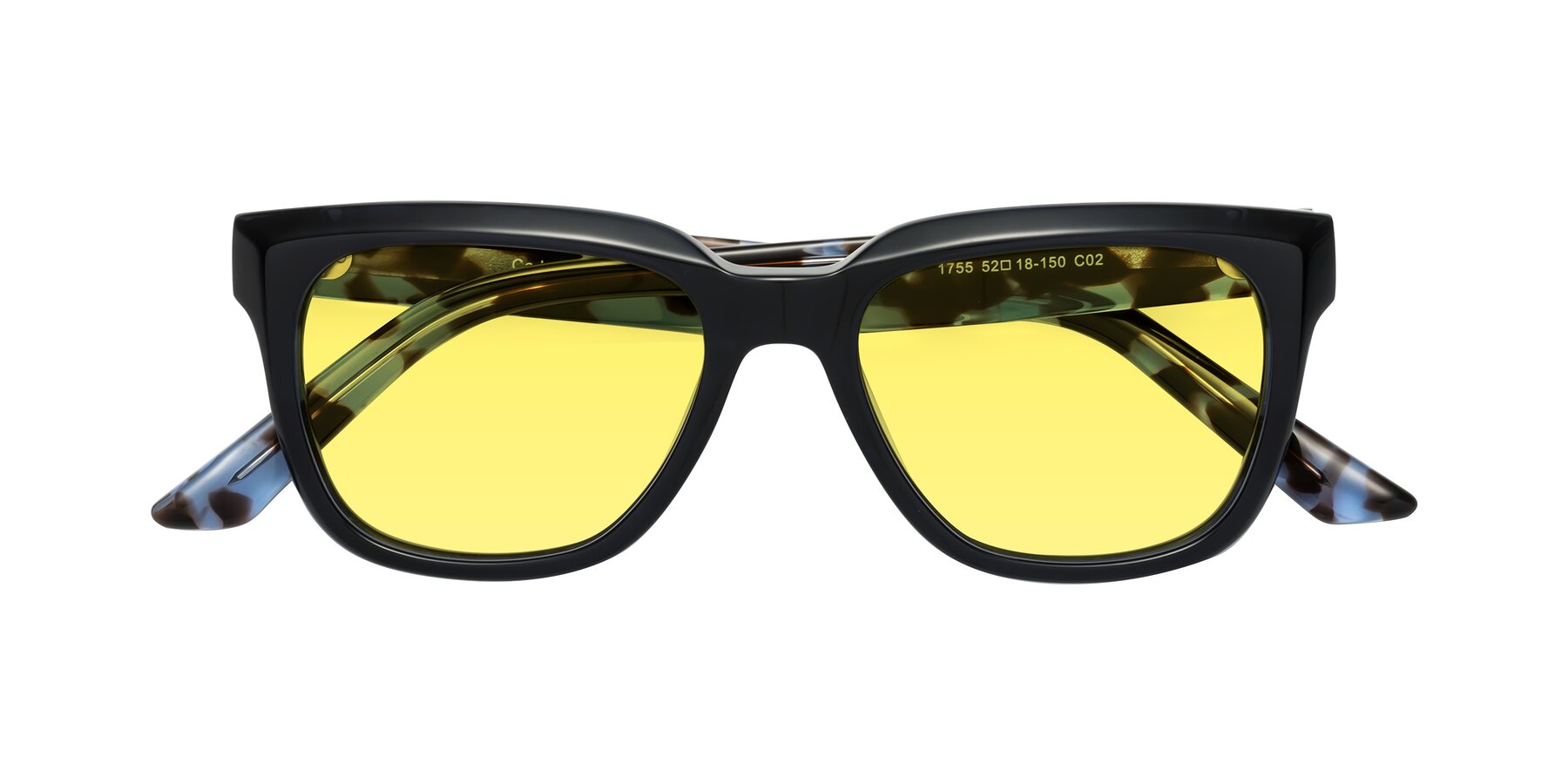 Folded Front of Cade in Dark Blue-Tortoise with Medium Yellow Tinted Lenses