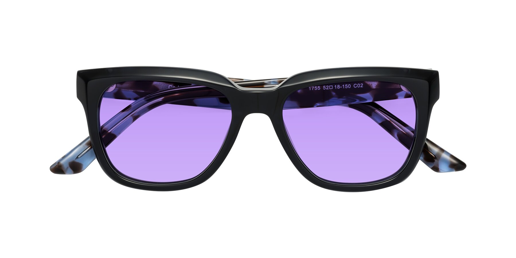 Folded Front of Cade in Dark Blue-Tortoise with Medium Purple Tinted Lenses