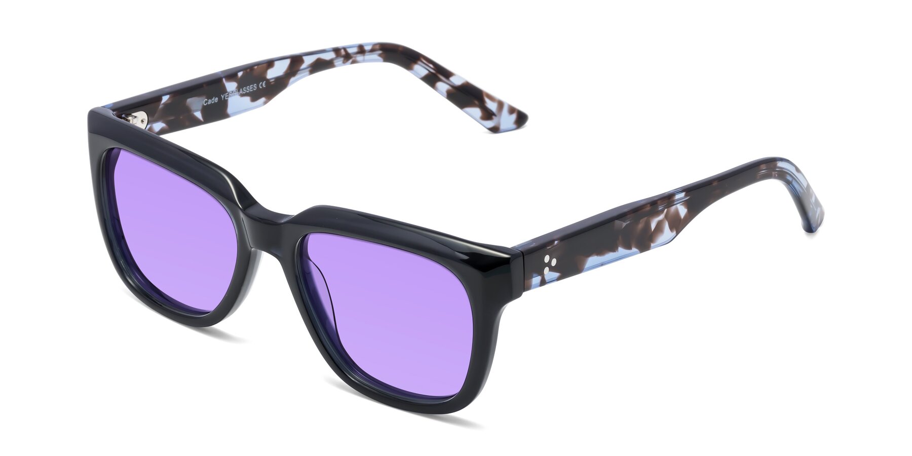 Angle of Cade in Dark Blue-Tortoise with Medium Purple Tinted Lenses