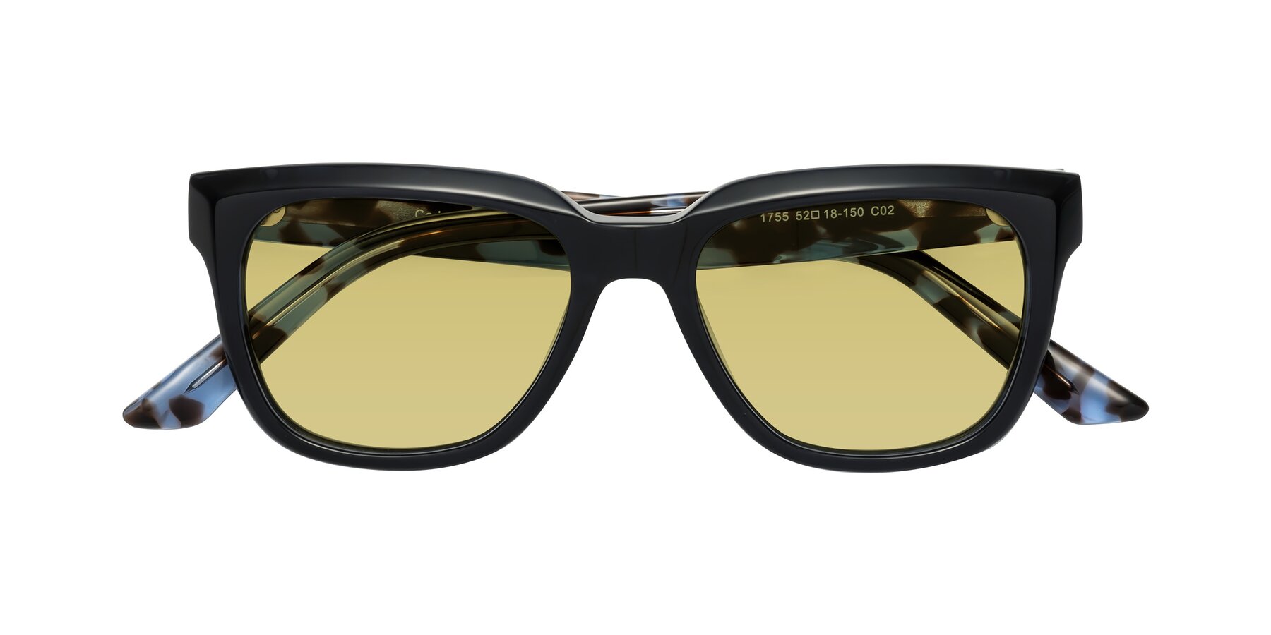 Folded Front of Cade in Dark Blue-Tortoise with Medium Champagne Tinted Lenses