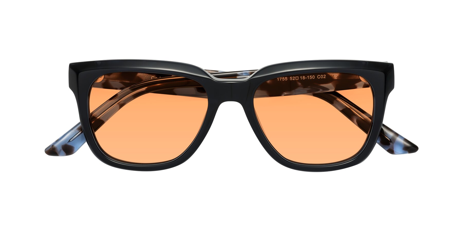 Folded Front of Cade in Dark Blue-Tortoise with Medium Orange Tinted Lenses