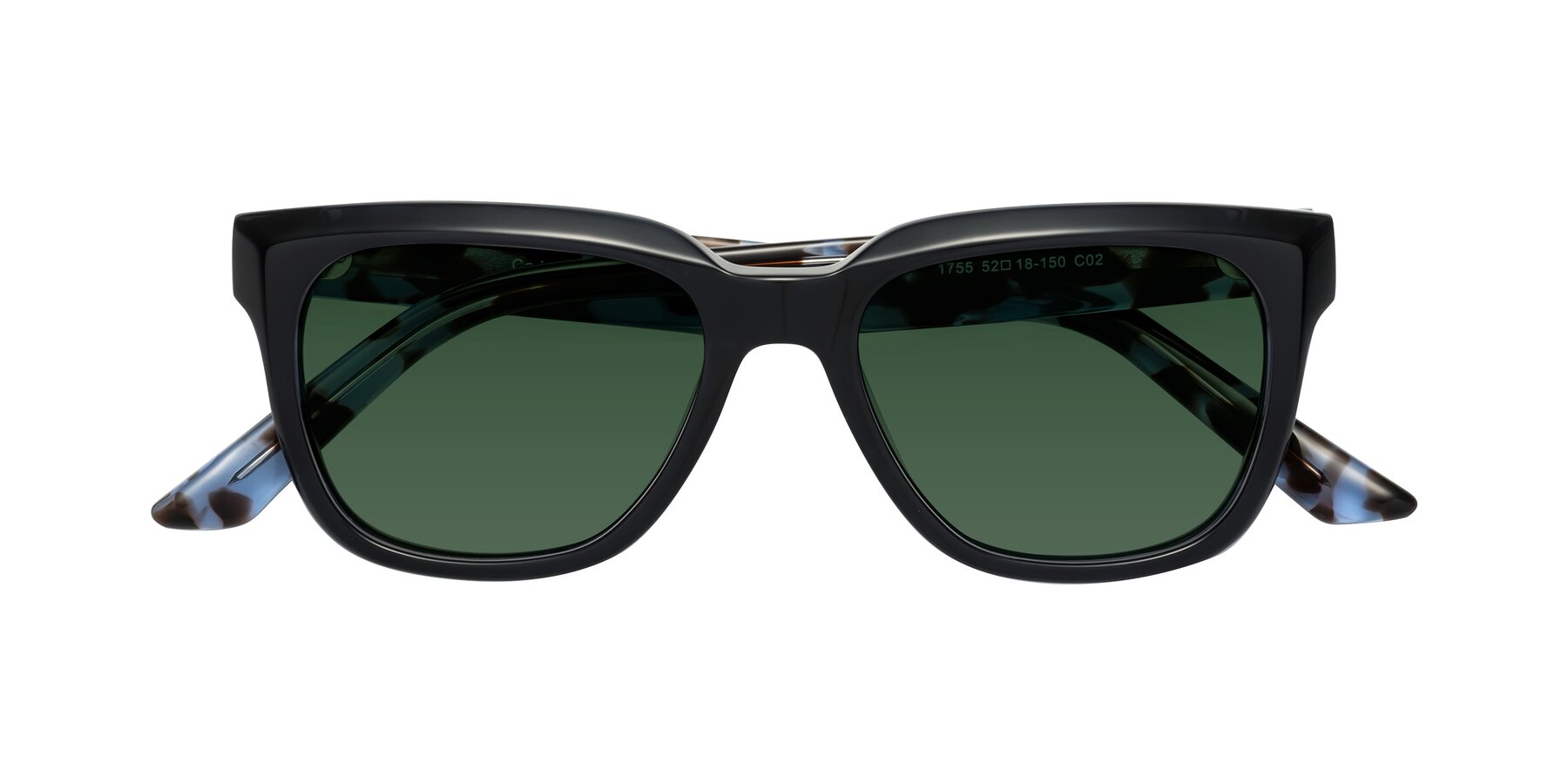 Folded Front of Cade in Dark Blue-Tortoise with Green Tinted Lenses