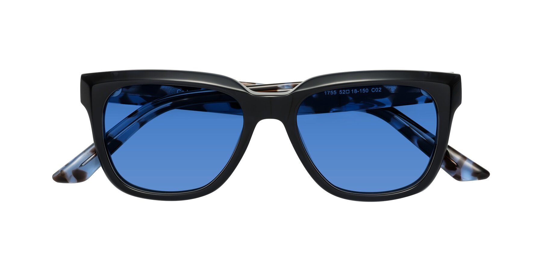 Folded Front of Cade in Dark Blue-Tortoise with Blue Tinted Lenses
