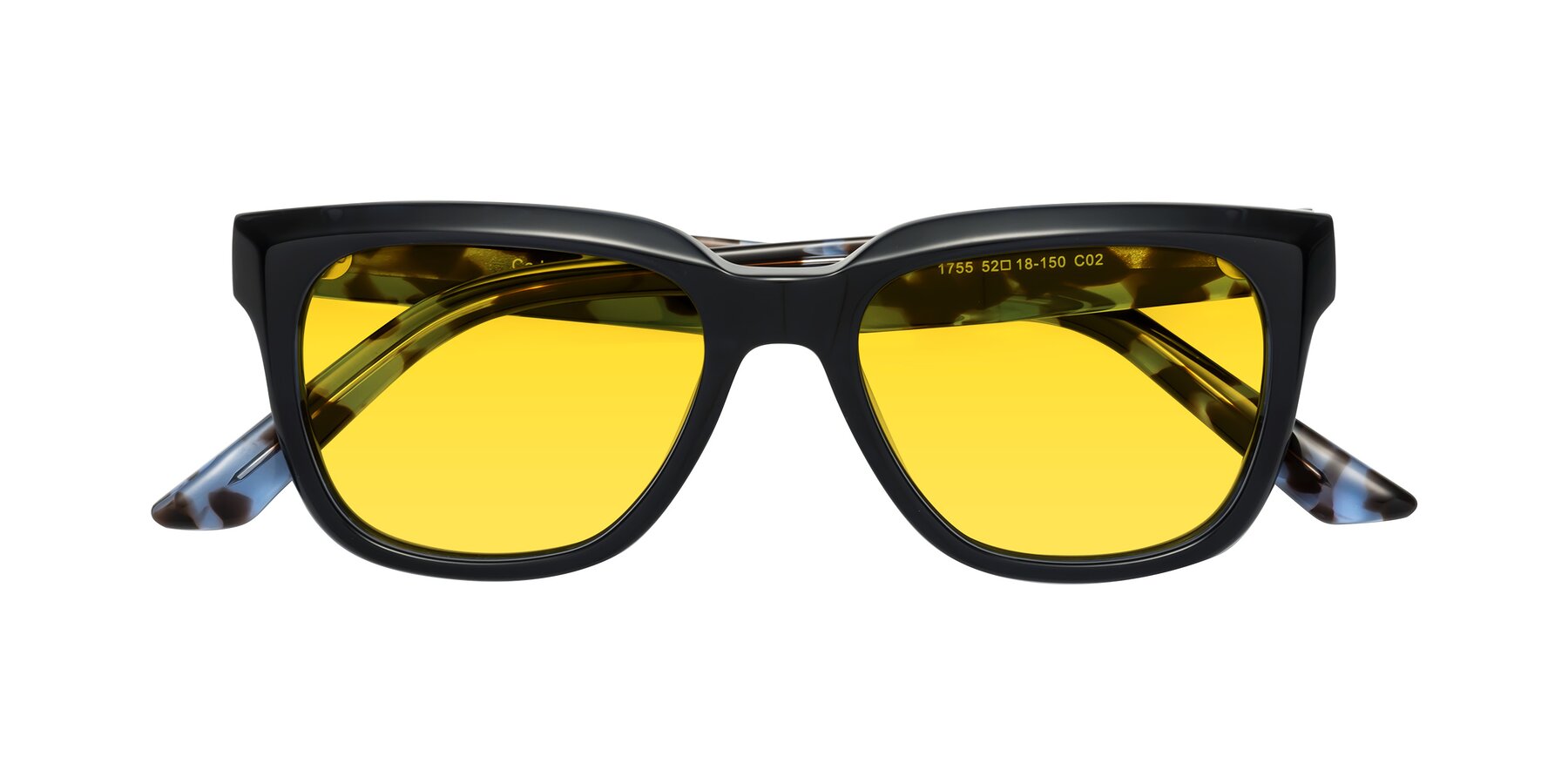 Folded Front of Cade in Dark Blue-Tortoise with Yellow Tinted Lenses