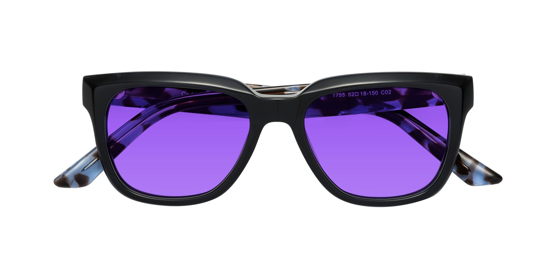 Folded Front of Cade in Dark Blue-Tortoise with Purple Tinted Lenses