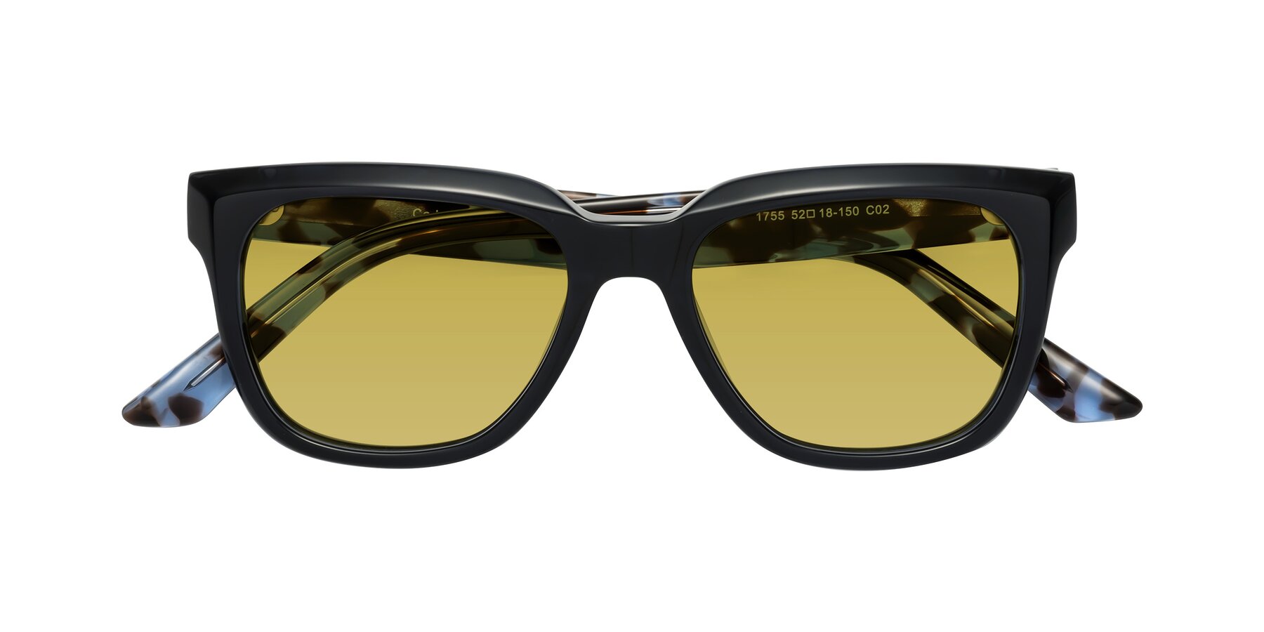 Folded Front of Cade in Dark Blue-Tortoise with Champagne Tinted Lenses