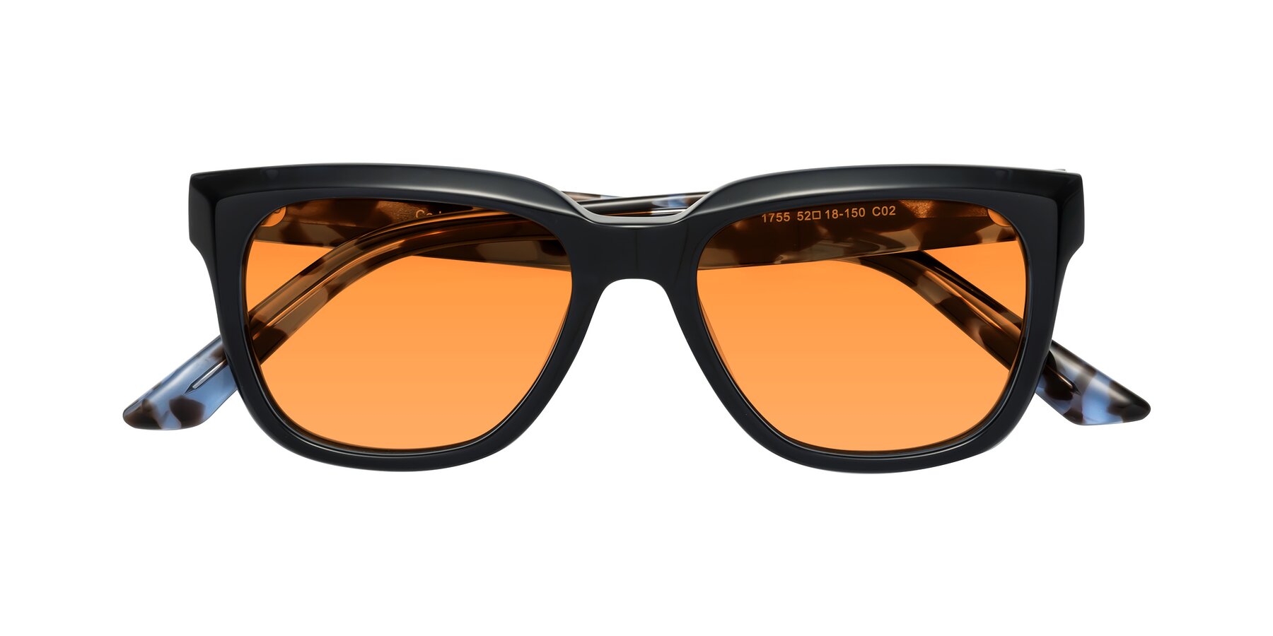 Folded Front of Cade in Dark Blue-Tortoise with Orange Tinted Lenses