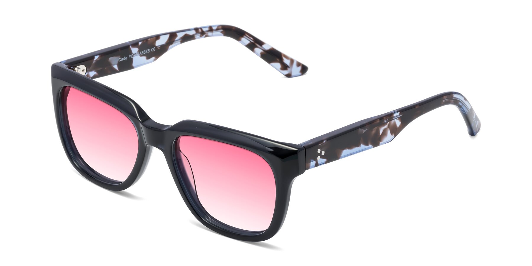Angle of Cade in Dark Blue-Tortoise with Pink Gradient Lenses