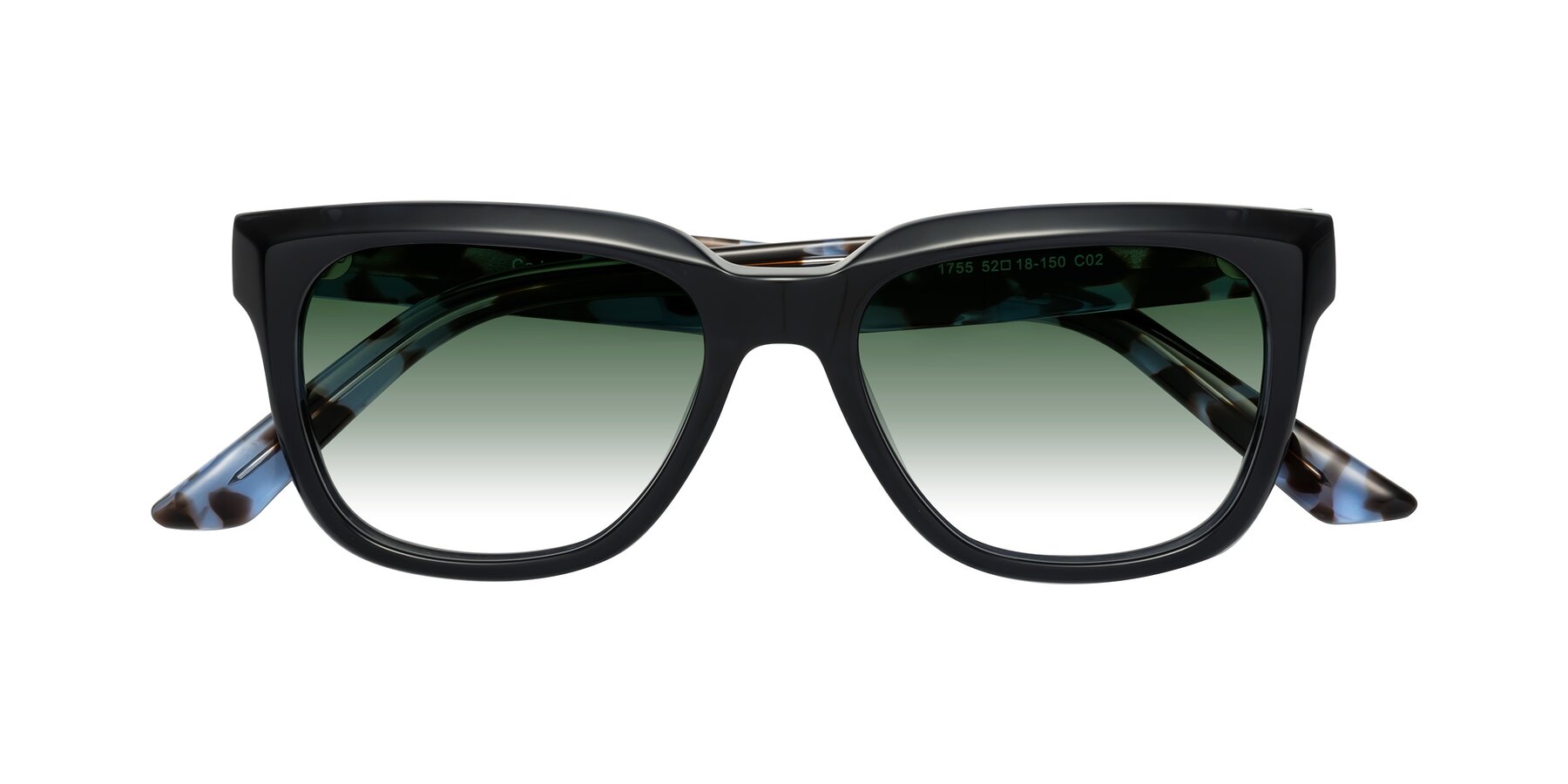 Folded Front of Cade in Dark Blue-Tortoise with Green Gradient Lenses