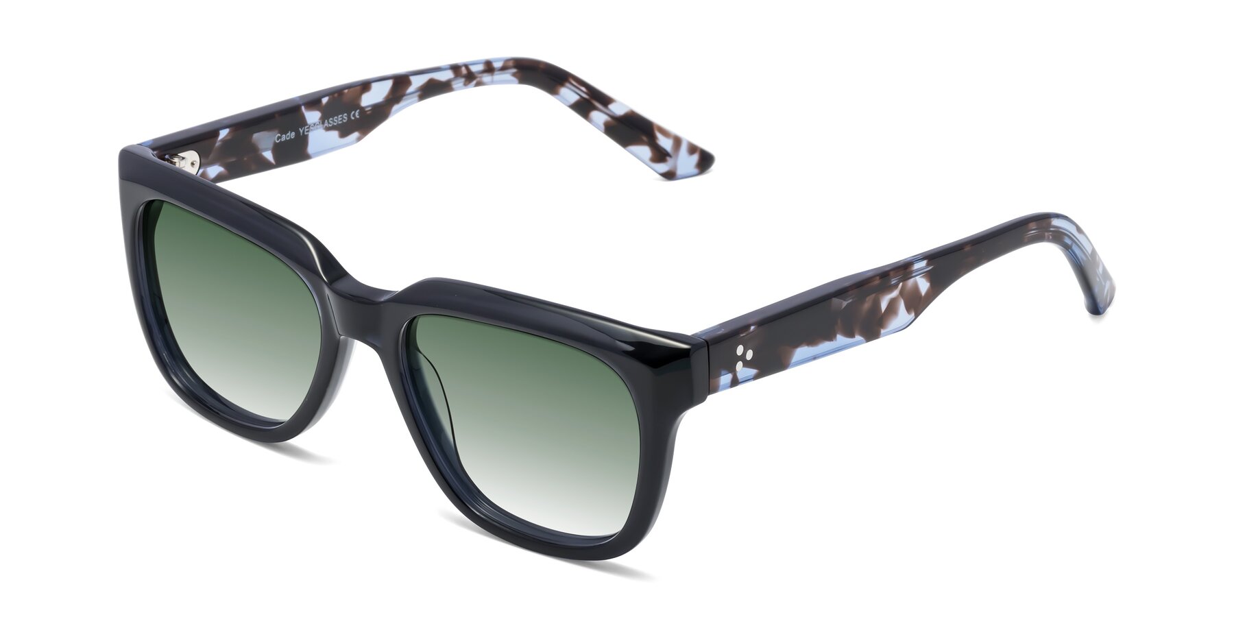 Angle of Cade in Dark Blue-Tortoise with Green Gradient Lenses