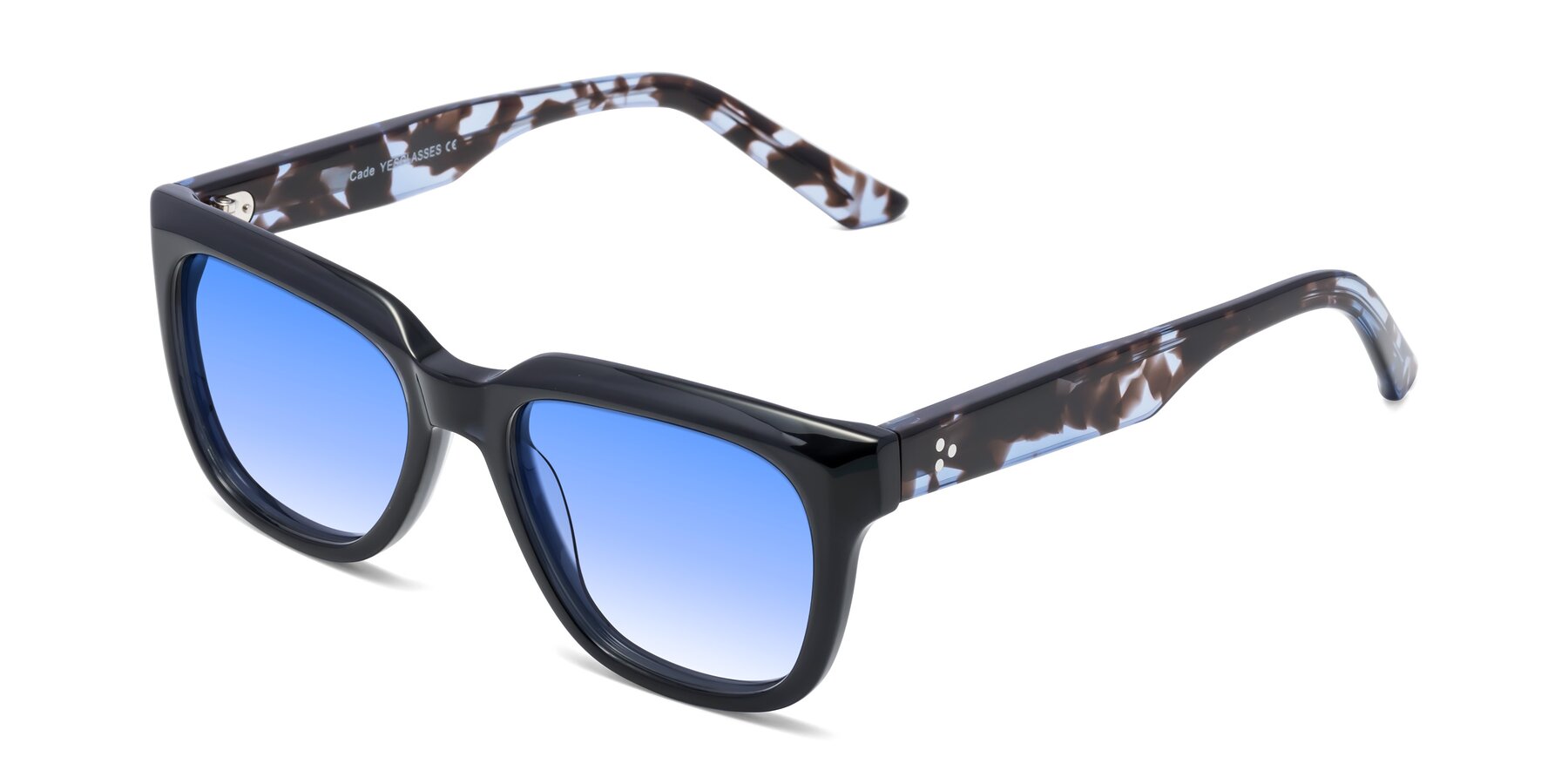 Angle of Cade in Dark Blue-Tortoise with Blue Gradient Lenses