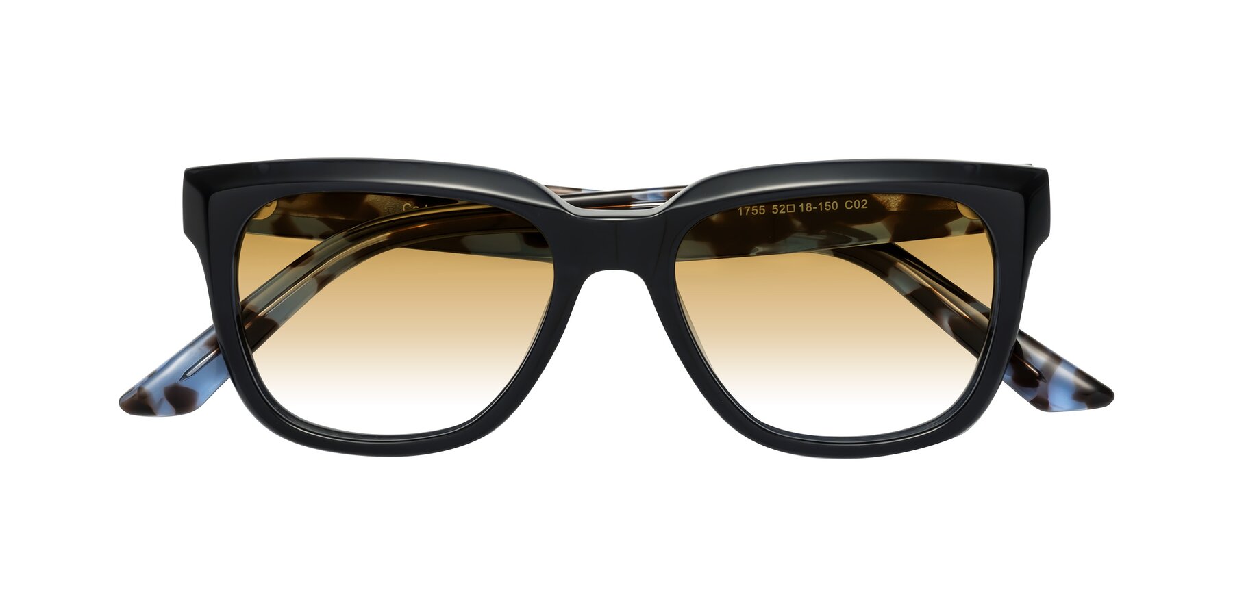 Folded Front of Cade in Dark Blue-Tortoise with Champagne Gradient Lenses