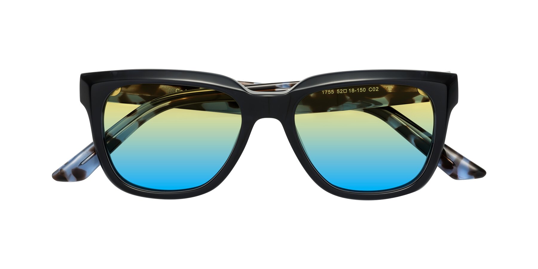 Folded Front of Cade in Dark Blue-Tortoise with Yellow / Blue Gradient Lenses