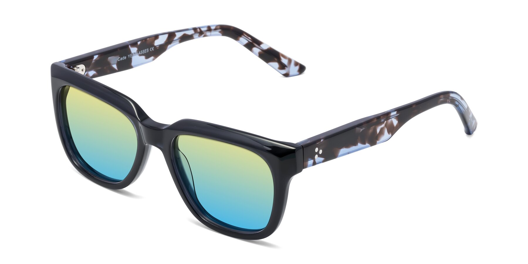 Angle of Cade in Dark Blue-Tortoise with Yellow / Blue Gradient Lenses